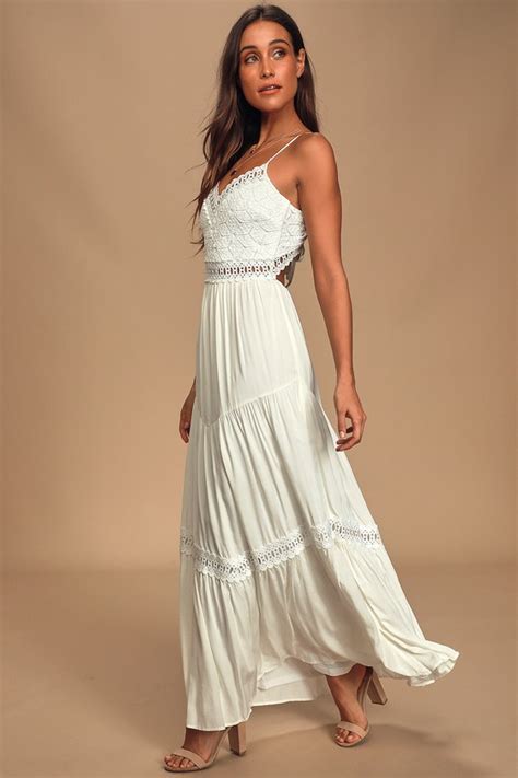 Lovely White Crocheted Lace Dress Lace Maxi Dress Lulus