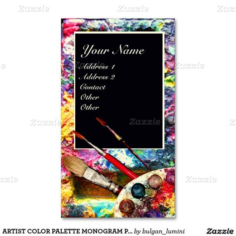 Artist Color Palette Monogram Painterart Supplies Business Card