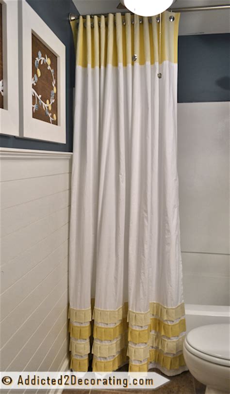 You'll need an extra long shower curtain anytime you intend to raise the shower curtain rod above 75 to 77 from the floor, which is the standard height to mount your rod. Bathroom Makeover Day 19 & 20: How To Make An Extra Long ...