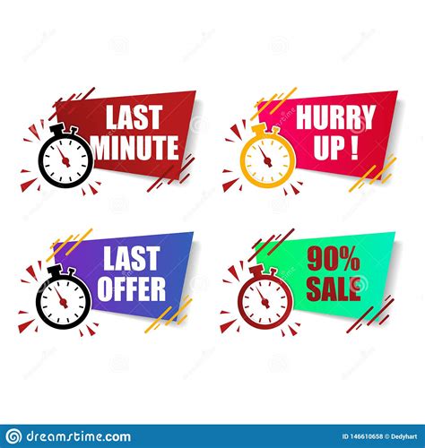 Flat Modern Colorful Last Minute Offer Hurry Up Sale Button Sign And