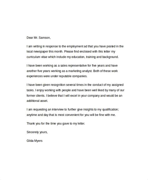 Free 5 Sample Employment Cover Letter Templates In Pdf Ms Word