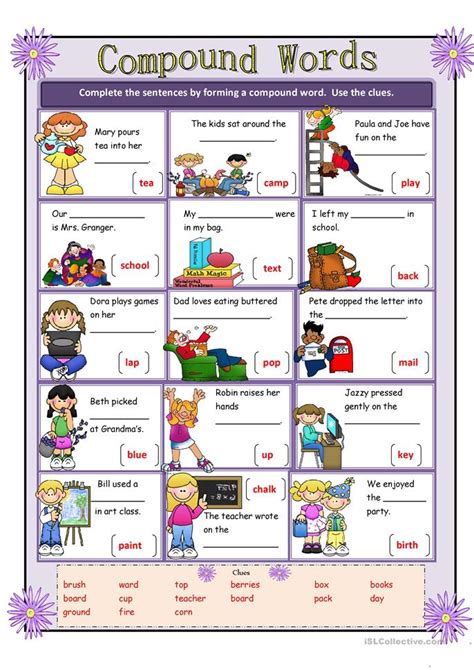 A compound is a unit consisting of two or more base words. Compound Words worksheet - Free ESL printable worksheets ...