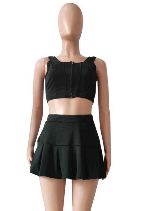 Sexy Black Crop Tank And High Waist Pleated Skirt 2pcs Set On Sale For Us 785 Lover