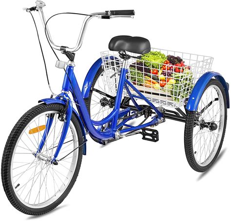 Vevor 24 Inch Adult Tricycle 1 Speed 3 Wheel Bike Adult Tricycle Trike
