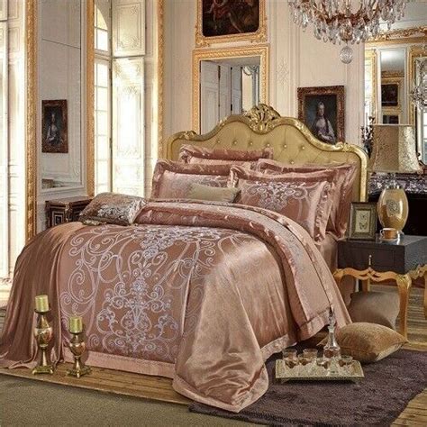 Sliver Gold Luxury Silk Satin Jacquard Duvet Cover Bedding Set