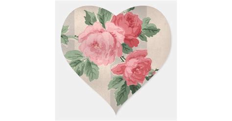 Vintage Cabbage Rose Wallpaper Heart Sticker Zazzle