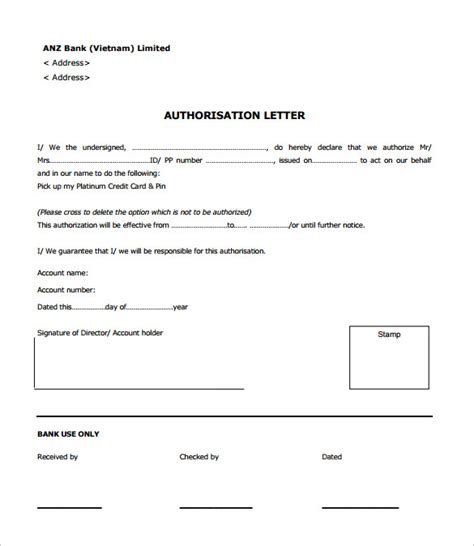 Authorization Letter For Bank Account Document Sample Hq Printable