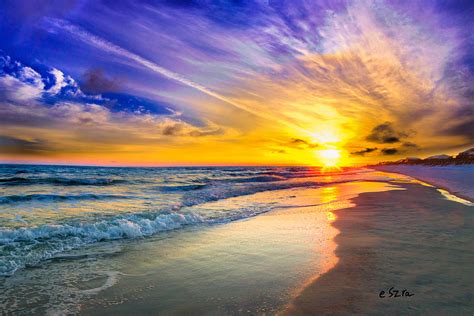 Orange Blue Saturated Sunset Pensacola Beach Bright Sun Photograph By Eszra Tanner