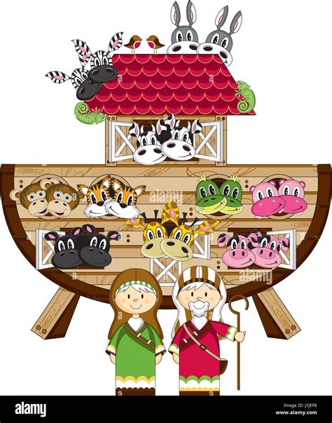 Cartoon Noahs Ark With Animals Biblical Illustration Stock Vector