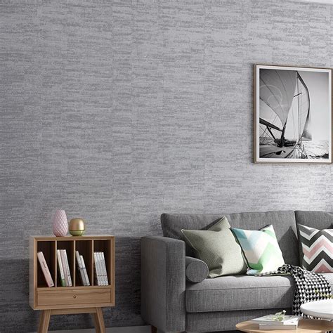 Modern Plain Metal Striped Textured Wall Paper Gray Blue Khaki Solid
