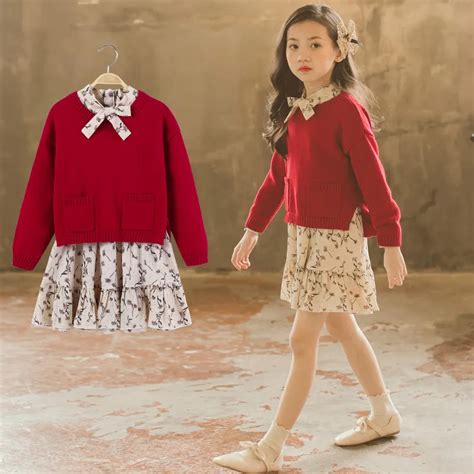 Girls Spring Autumn Long Sleeve Girls Clothing Sets Knit Sweaterfloral