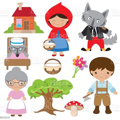 Little Red Riding Hood Vector Illustration Stok Vektör Sanatı And Kırmızı