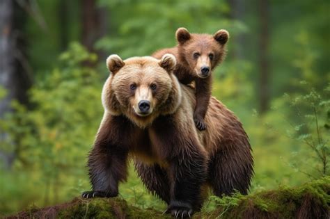 Premium Ai Image A Mother Bear And Her Cub In The Forest