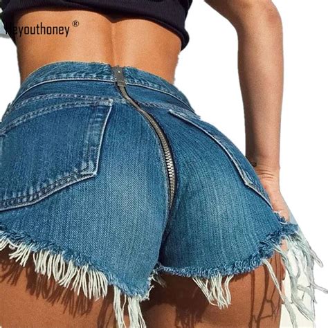 Buy Sexy High Waist Short Jeans For Women New Back Zipper Hem Ripped Denim