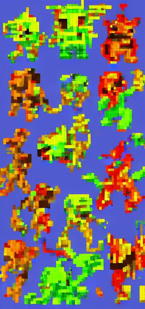 Pixel Art Sprite Sheet Of Cute Catchable Monsters Stable Diffusion