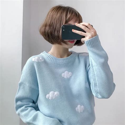 Harajuku 2017 Korean New Winter Sweaters Harajuku Cute 3d Clouds Hedging Thick Round Neck Women