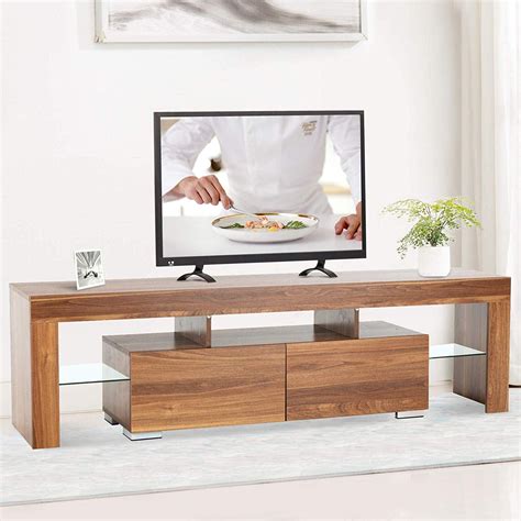 Mecor Modern Tv Stand With Led Lights 65 Inch Tv Stand With 2 Drawers