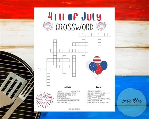 4th Of July Crossword Puzzle Printable Kids Crossword Puzzle Etsy