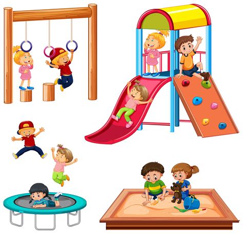 Set Of Children Playing Playground Equipment 445124 Vector Art At Vecteezy