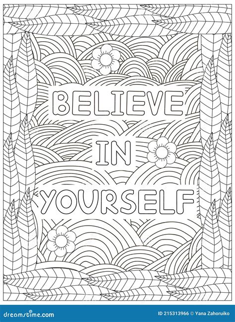 Believe In Yourself Quote Coloring Page Stock Vector Illustration Of