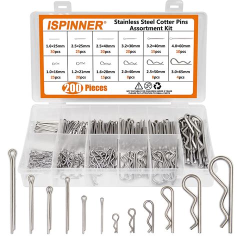 Buy Ispinner 200pcs Cotter Pin Hairpin R Clips Assortment Kit 304