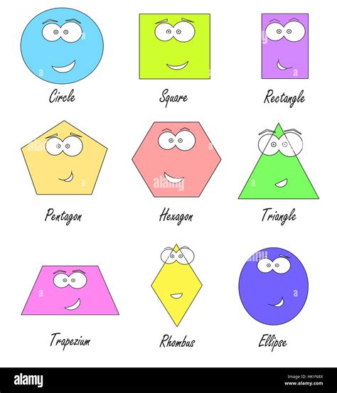 Geometric Shapes With Funny Faces School Education For Kids Stock