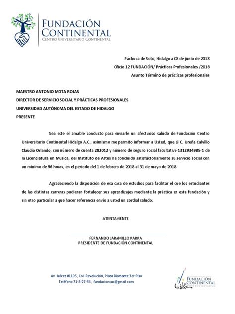 Carta De Terminacion Practicas Profesionales Orlando Correcto Pdf