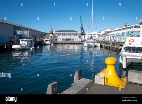 Boats In Harbour At Queens Wharf Wellington Harbour North Island New
