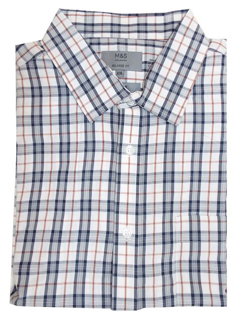 Marks And Spencer Mand5 White Mens Pure Cotton Relaxed Fit Checked