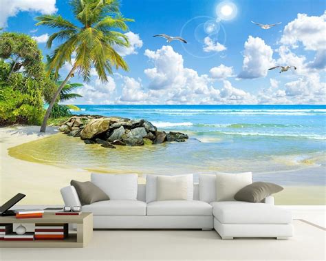 Buy Beibehang Custom Wallpaper Seascape Coconut Tree Beach Hd Landscape Living