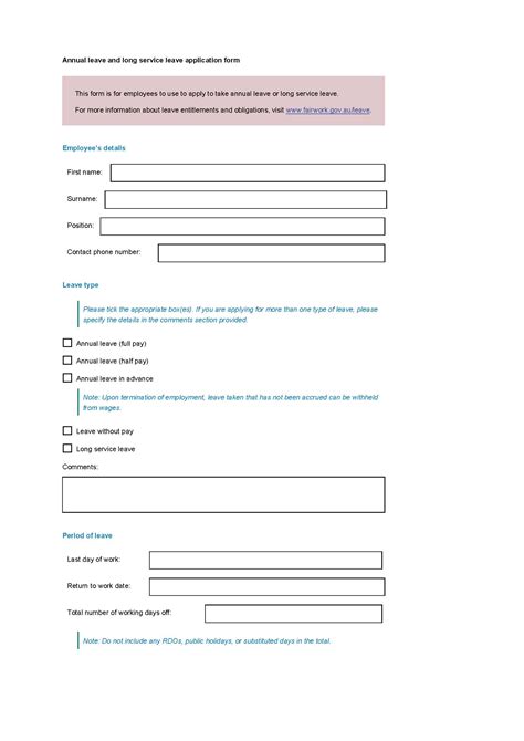 This leave application form contains 4 sections of approvals/disapproval of leave application from section heads for keeping records for salary purposes. Employee Leave Application Form - PDF Format | e-database.org