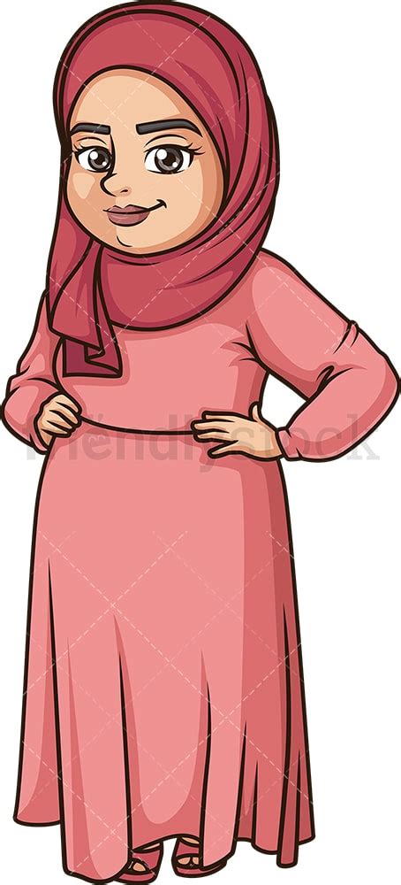 Chubby Muslim Woman Wearing Hijab Cartoon Clipart Vector Friendlystock
