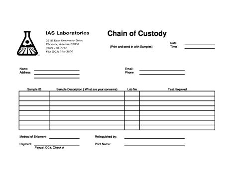 Chain Custody Form Template Fillable