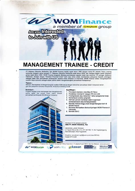 Pada awal pendiriannya, saham perusahaan ini. Lowongan Kerja WOM Finance Management Trainee - Credit ...