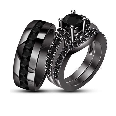 3 19 Carat Bride And Groom Trio Ring Set In Real Round Genuine Diamond
