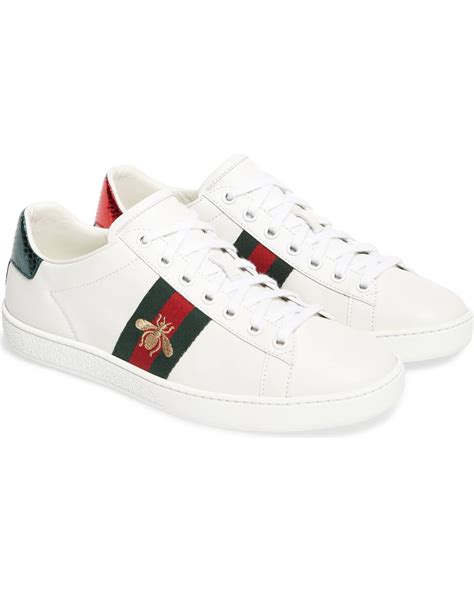 Snakeskin heel counter in navy featuring logo stamp in white. Gucci New Ace Embroidered Sneakers Reviews and Sizing
