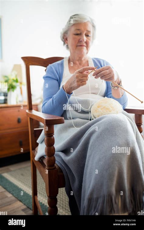 Senior Woman Knitting Stock Photo Alamy