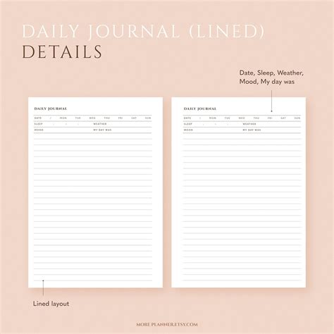 Printable Daily Journal Diary Pages Writing Blank Journal Etsy Uk
