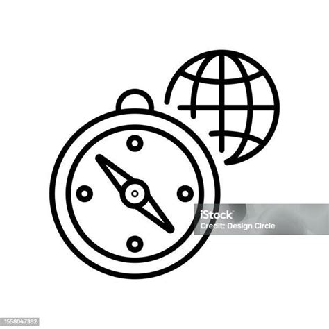 Ilustrasi Desain Ikon Garis Besar Kompas Dunia Peta Dan Simbol Navigasi