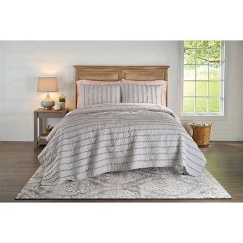 Better Homes And Gardens Full Or Queen Solid Ruffle Stripe Gray Quilt 1