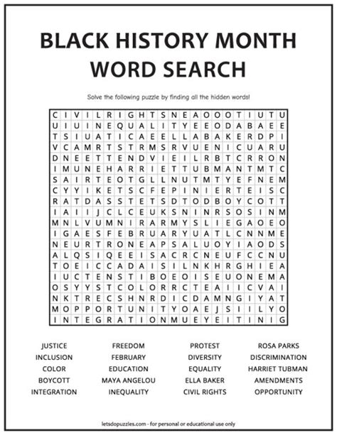 Printable Black History Month Word Search