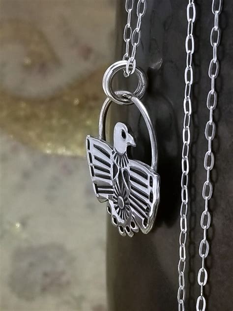 Sterling Silver Thunderbird Necklace Stamped Pendant Hawk Etsy
