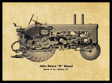 John Deere Model R Diesel Tractor Schematiccutaway New Metal Etsy