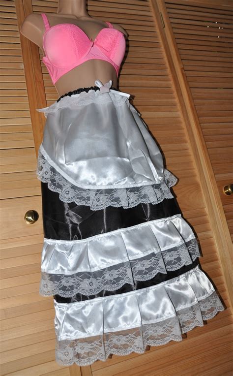Black Satin Skirt And Pinny For French Maid Silky Soft And