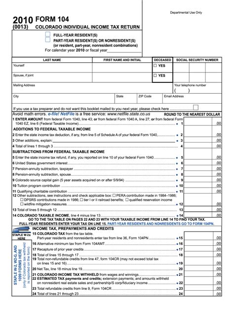 Printable Colorado Income Tax Form 104 Fill Online Printable