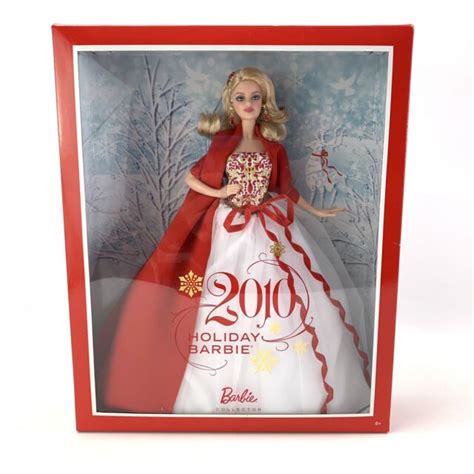 New 2010 Mattel Holiday Barbie Collector Doll Red And White Gown