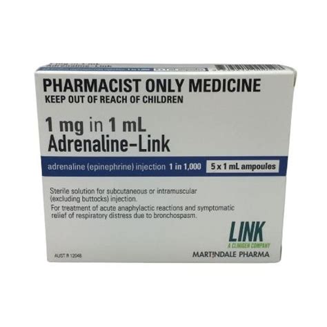 Adrenaline Injection 1 In 1000 5 X 1ml Amps S4 Pharmaceuticals