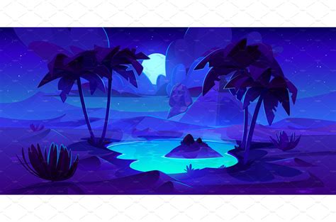 Night egypt desert with oasis vector – MasterBundles