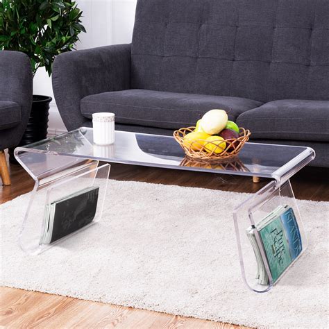 More than just a platform for snacks, beverages, remotes, and more, coffee tables help define the overall aesthetic in your living room look. 38″ Clear Acrylic Coffee Table with Integrated Magazine ...