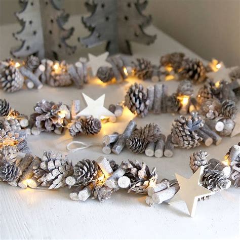 Long Pinecones And Stars Led Light Garland By Clem And Co Natural